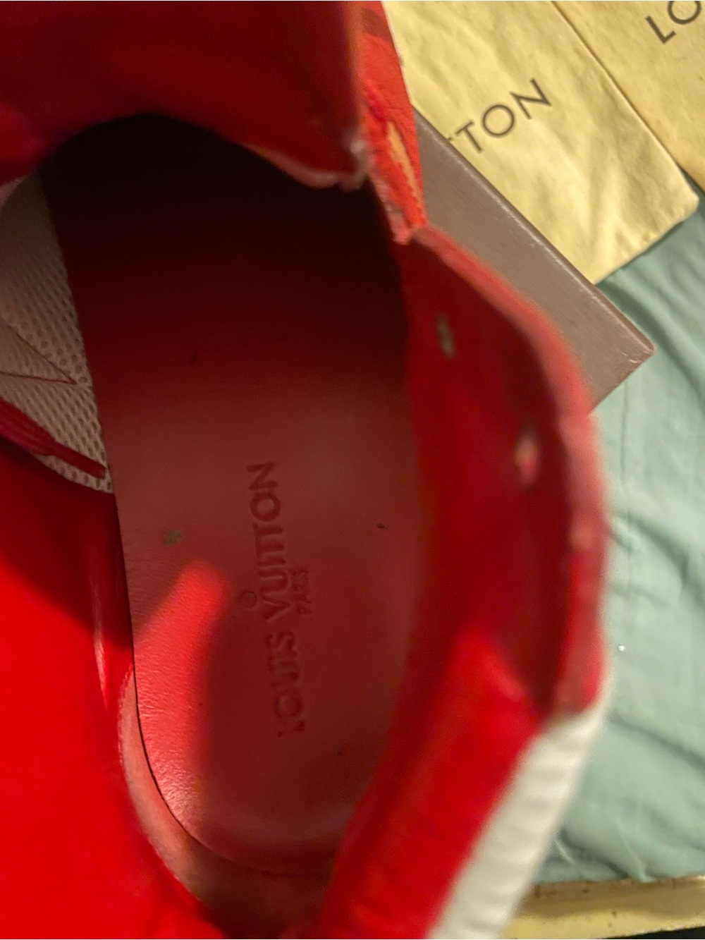 Louis Vuitton Red Leather High-Top Sneakers with a Reflective design - Picture 5 of 9
